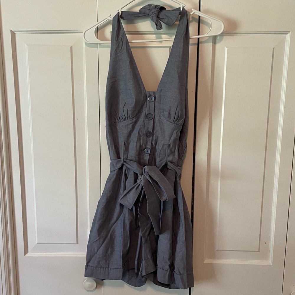 Halter Neck Button Up Romper - like Blue Jean but cotton